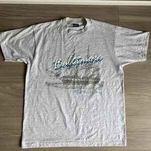 Mens‎ L Baltimore U.S.F. Constellation Ship Vintage 90's Grey Shirt Made In USA